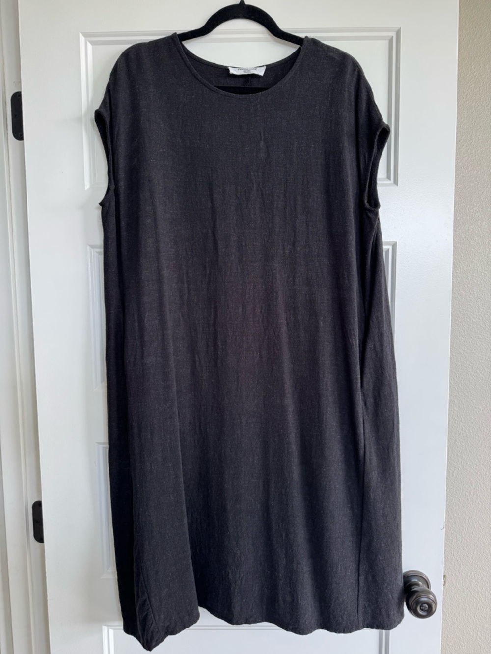 Double Zero Women’s Small Black Sleeveless Midi Length Linen Blend Dress Pockets